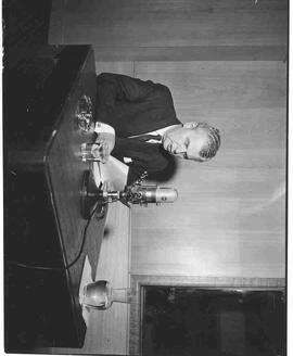 John Diefenbaker recording a speech