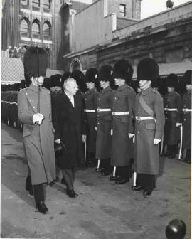 John Diefenbaker with Guard Commander reviewing troops