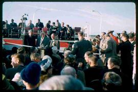 John Diefenbaker and TC Douglas at Prince Albert Bridge opening