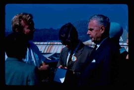John Diefenbaker talking with guides; Expo '67
