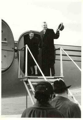 John and Olive Diefenbaker arriving in Whitehorse, Yukon