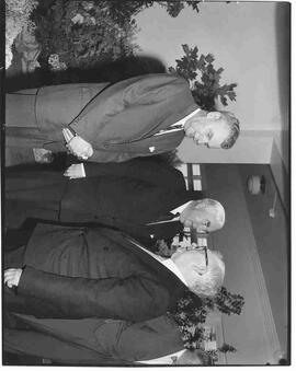 John Diefenbaker with Robert Menzies and speaking with Dr. Evatt