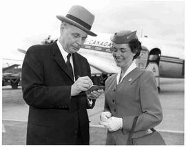 John Diefenbaker with a Trans-Canada Airlines stewardess