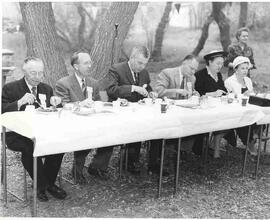 John and Olive Diefenbaker with Jimmy Gardiner, T.C. Douglas and others at the South Saskatchewan...