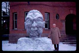Snow sculpture of Diefenbaker's head