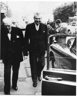 John Diefenbaker and Sir Winston Churchill near a car