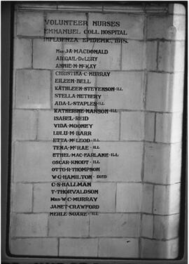 Volunteer Nurses During the Influenza Epidemic of 1918 - Roll of Honour