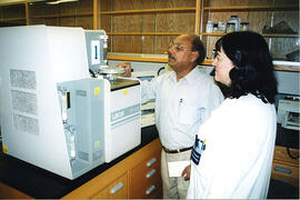 Lab technician Irene Northey and Lab Supervisor Dr. Shakeel Akhtar are ready to set up a new Kjel...
