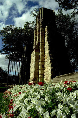 Memorial gates with flowers