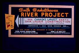 Sign for South Saskatchewan dam construction