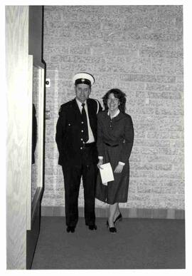 Pamela Buell and security guard in the Diefenbaker Centre - Exhibit
