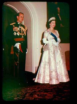 Royal Visit 1957, Queen and Prince Philip; evening wear