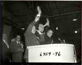 John Diefenbaker celebrates with Donald Fleming and Davie Fulton