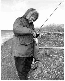 John Diefenbaker fishing at Upper Kathleen Lake, Yukon