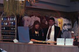 Buffy Sainte-Marie and unidentified person in gift shop
