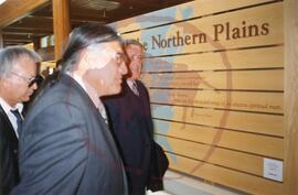 Chief Roland Crowe, Prime Minister Brian Mulroney and Cyrus Standing at exhibit entrance