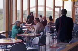 Visitors eating in restaurant area